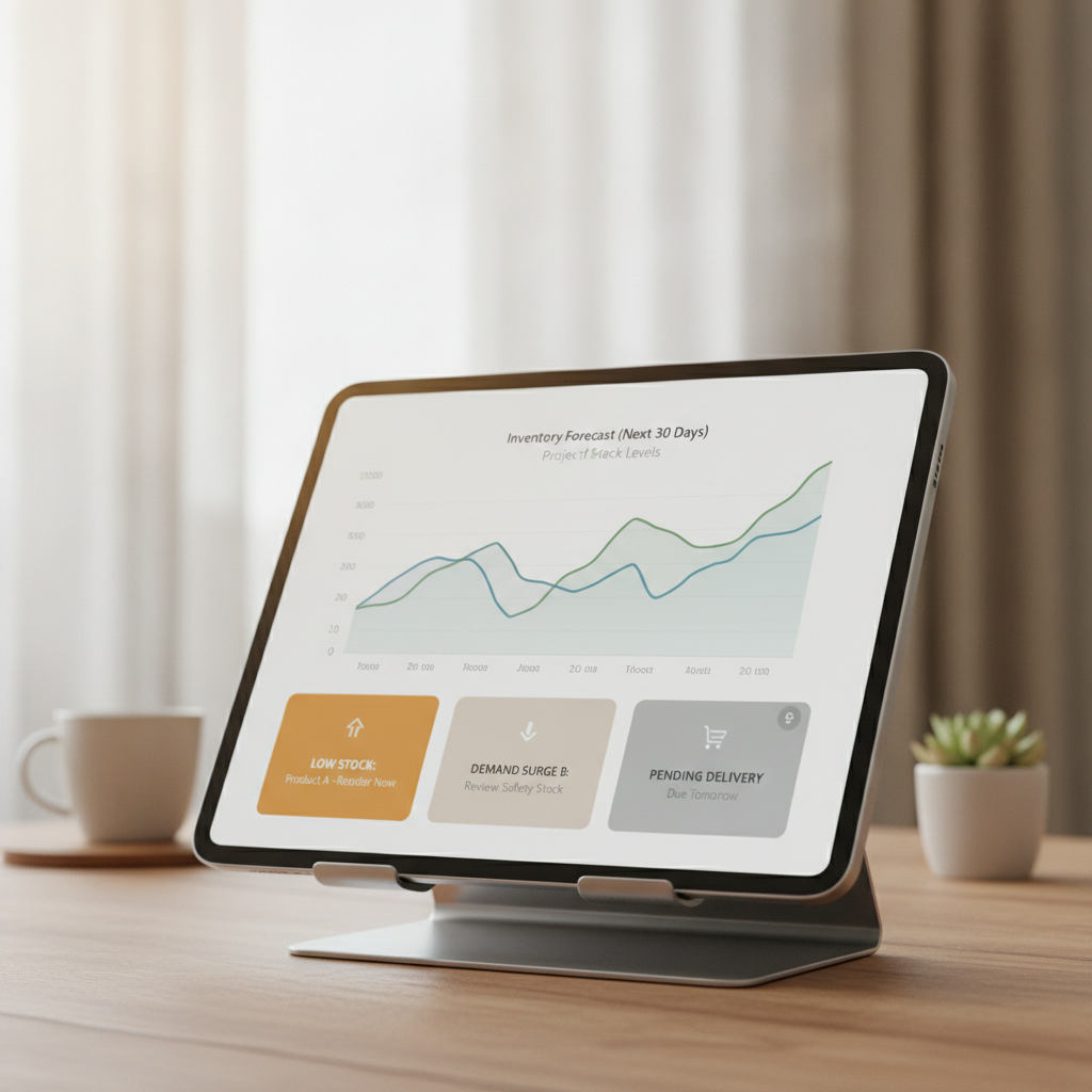 AI inventory forecasting dashboard showing demand predictions and reorder points