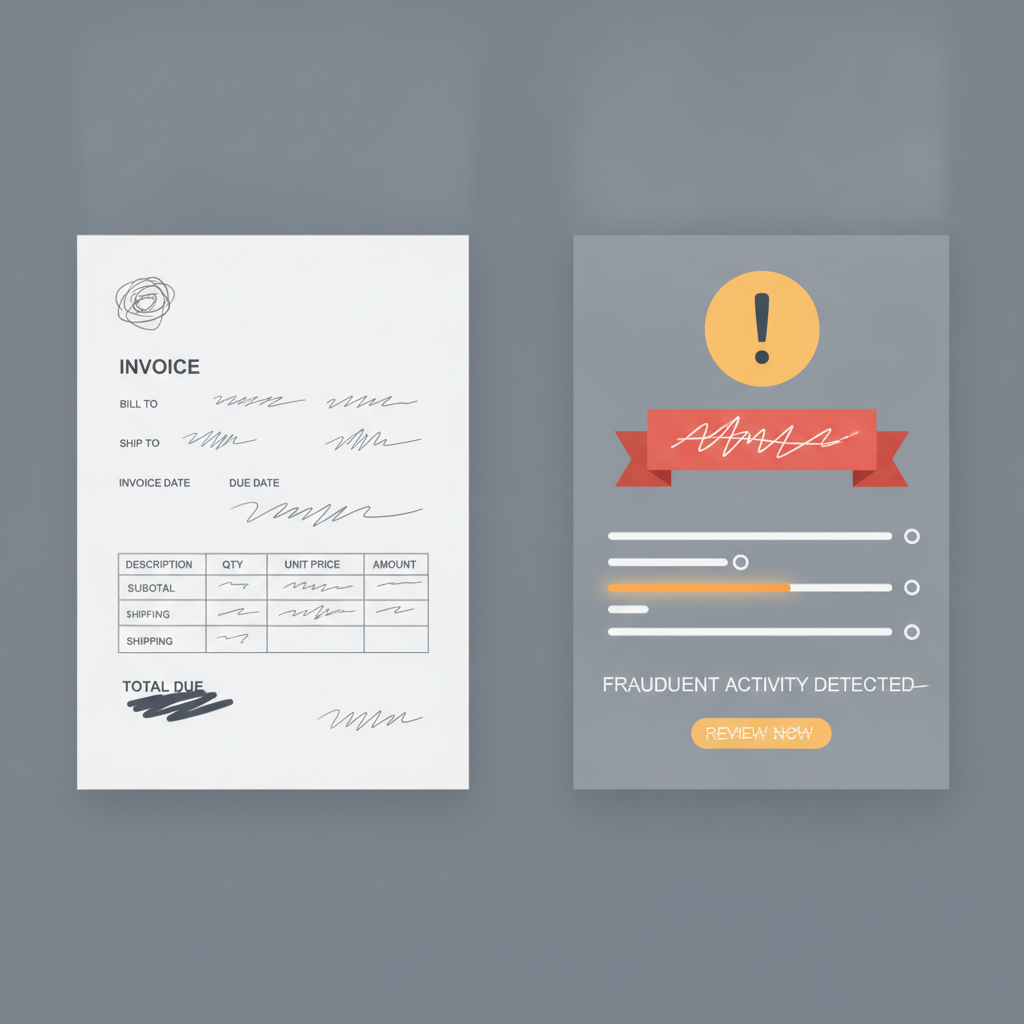 Comparison of a fake invoice being flagged by detection tools