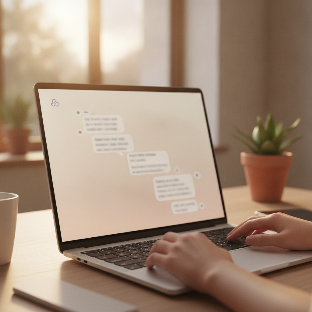A person using an AI chat interface on a laptop
