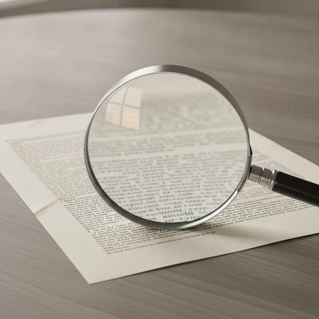 Magnifying glass examining insurance policy fine print