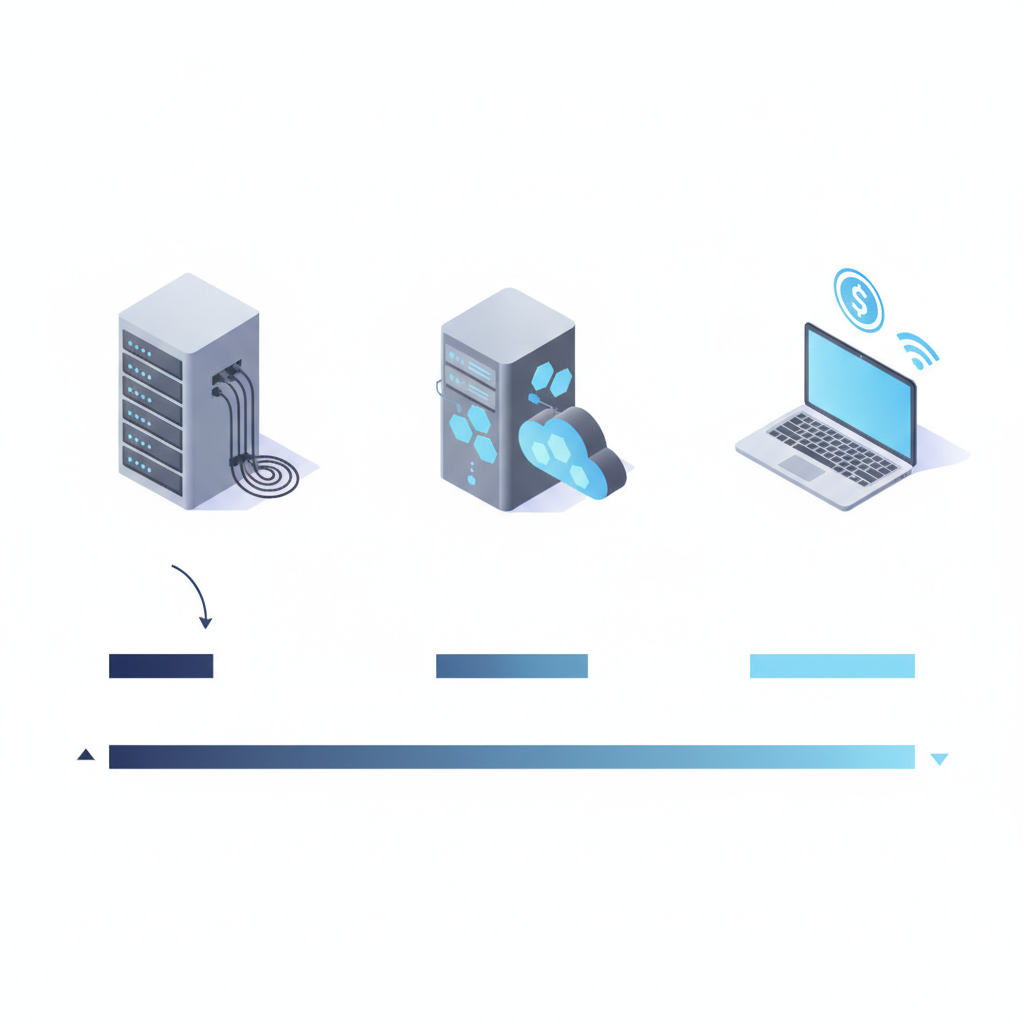 Three paths to AI deployment illustrated as on-premise hardware, private cloud, and a business subscription laptop