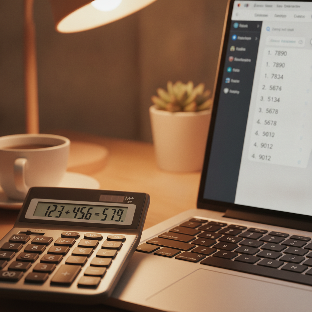 Calculator beside AI output on laptop screen