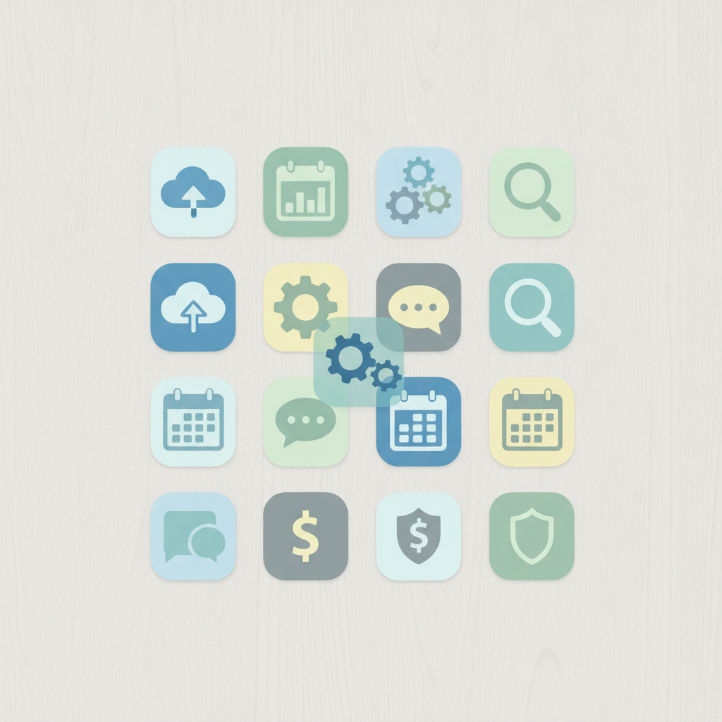 Overlapping software tool icons suggesting subscription redundancy
