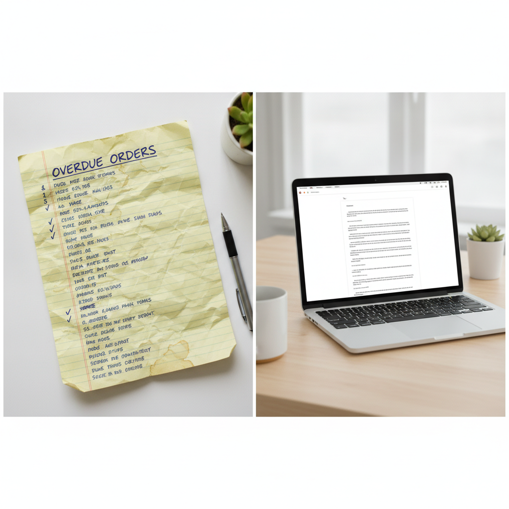AI drafting a supplier follow-up email from a list of overdue orders