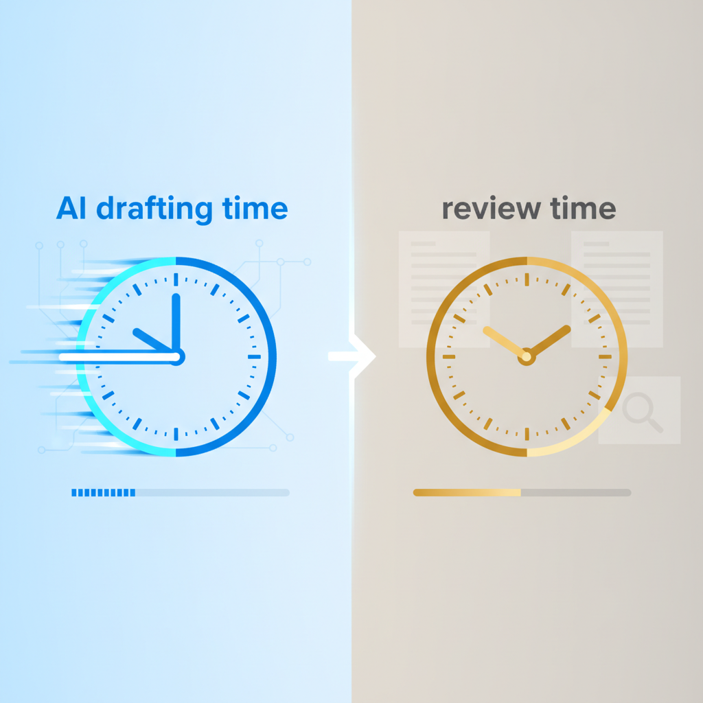 Illustration comparing fast AI drafting time versus slow review time